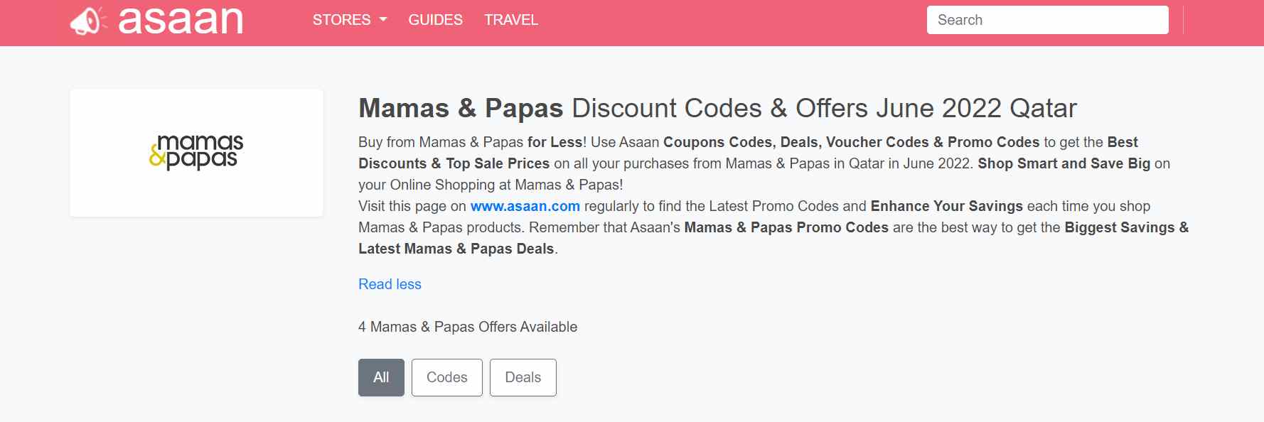Mamas and Papas codes & offers on Asaan