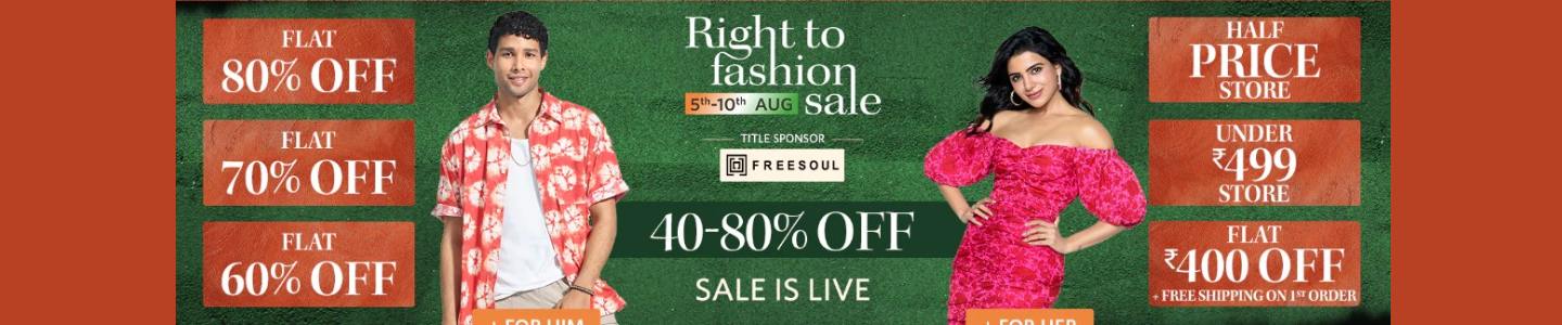 Myntra Coupon Code - upto 80% OFF on Right to Fashion Sale